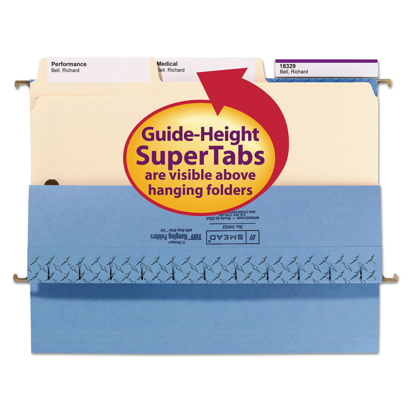 Smead SuperTab Reinforced Guide Height Fastener Folders, 2 Fasteners, Legal Size, 14-pt Manila Exterior, 50/Box