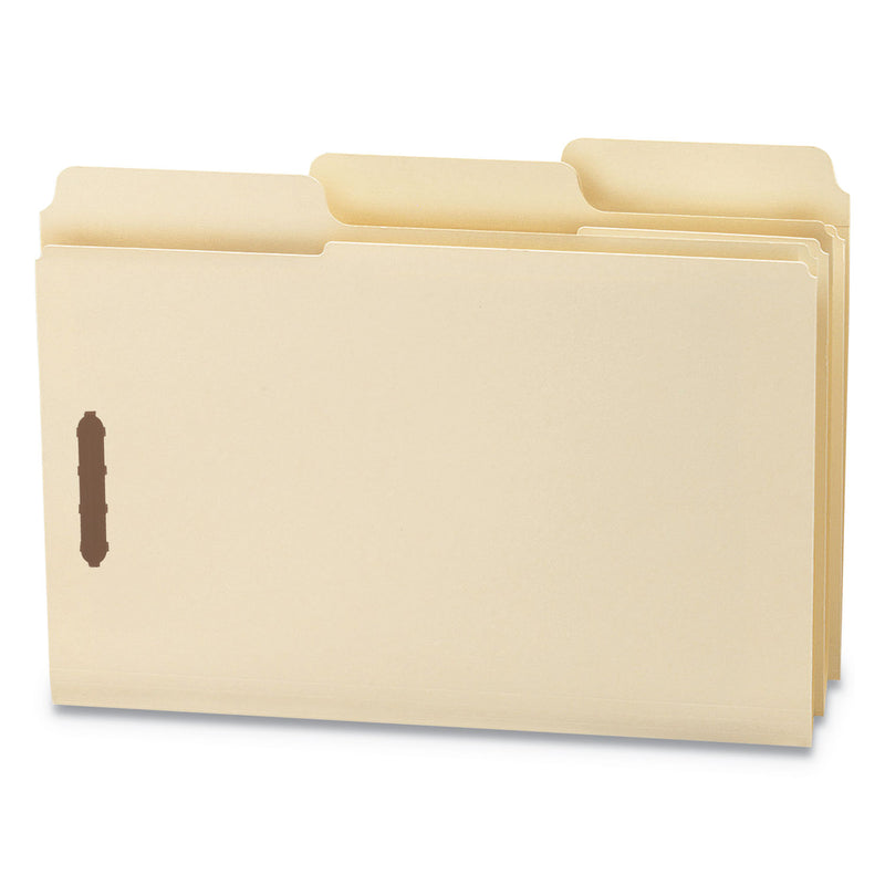 Smead SuperTab Reinforced Guide Height Fastener Folders, 2 Fasteners, Legal Size, 14-pt Manila Exterior, 50/Box