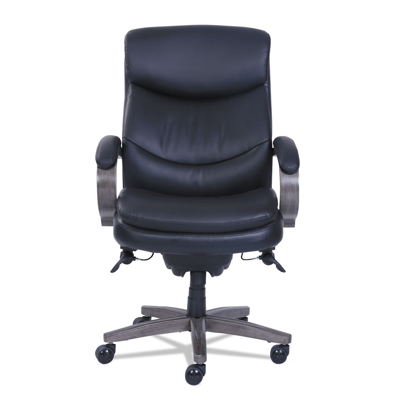 La-Z-Boy Woodbury High-Back Executive Chair, Supports Up to 300 lb, 20.25" to 23.25" Seat Height, Black Seat/Back, Weathered Gray Base
