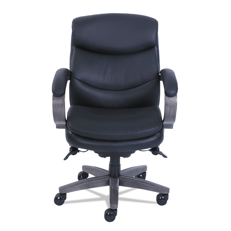 La-Z-Boy Woodbury Mid-Back Executive Chair, Supports Up to 300 lb, 18.75" to 21.75" Seat Height, Black Seat/Back, Weathered Gray Base