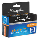 Swingline Light Touch Heavy-Duty Staples, 0.63" Leg, 0.5" Crown, Steel, 2,500/Box