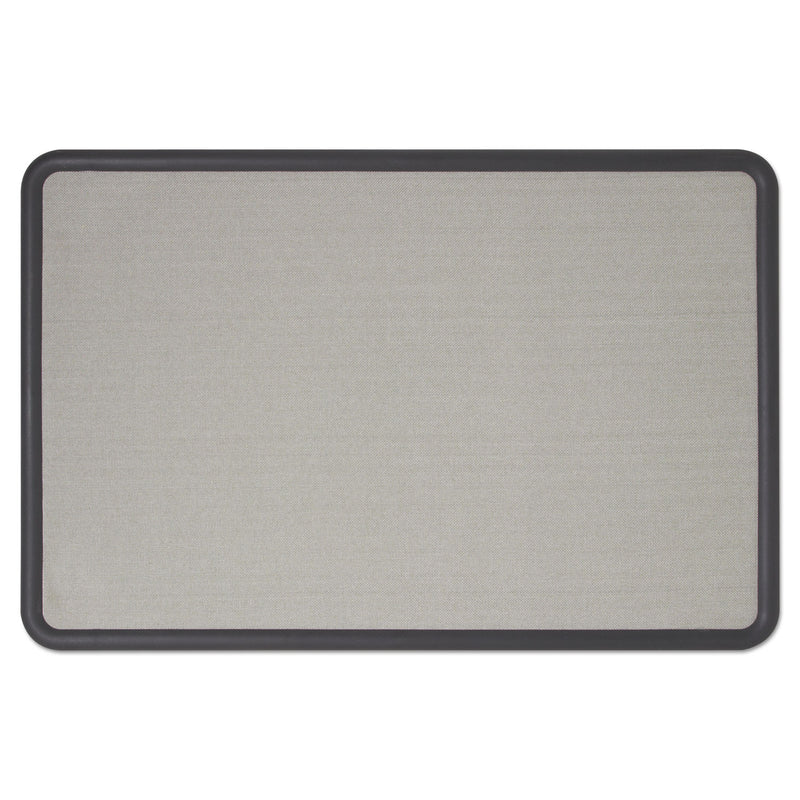 Quartet Contour Fabric Bulletin Board, 48 x 36, Gray Surface, Black Plastic Frame