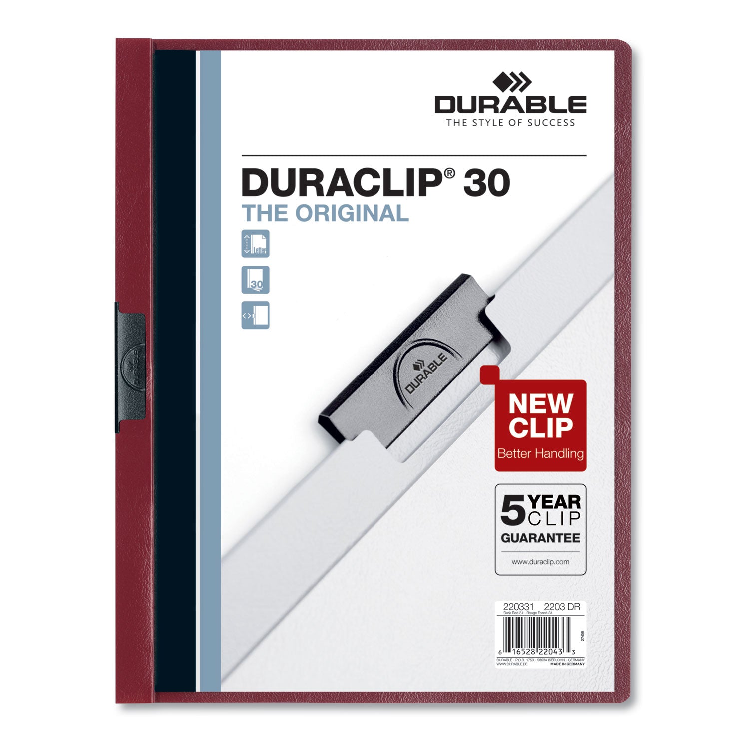 DuraClip Report Cover, Clip Fastener, 8.5 x 11, Clear/Maroon, 25/Box by ...