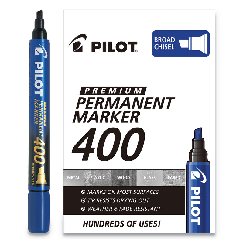 Pilot Premium 400 Permanent Marker, Broad Chisel Tip, Blue, Dozen