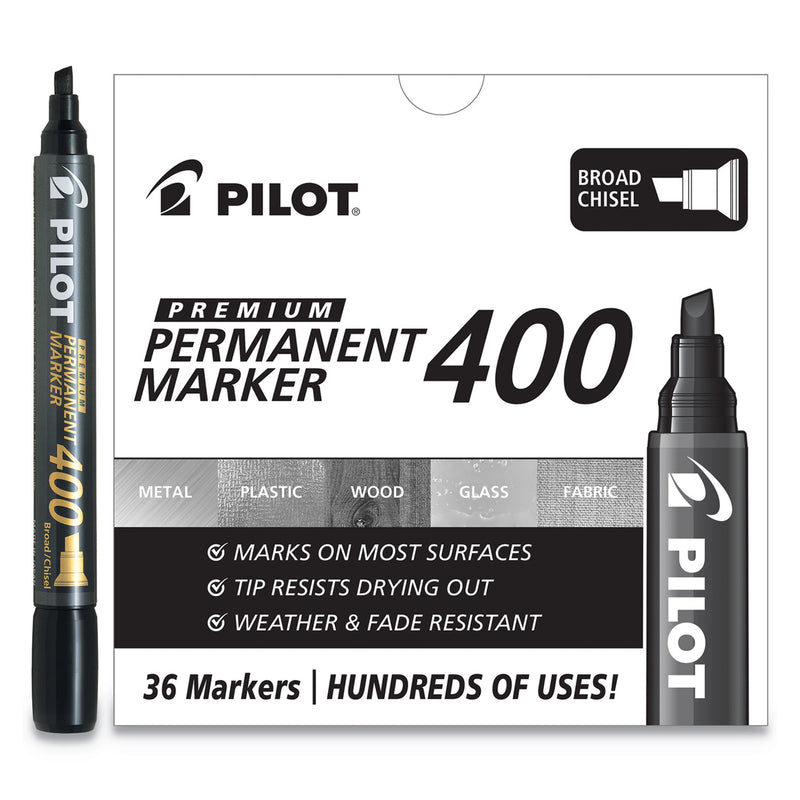 Pilot Premium 400 Permanent Marker, Broad Chisel Tip, Black, 36/Pack