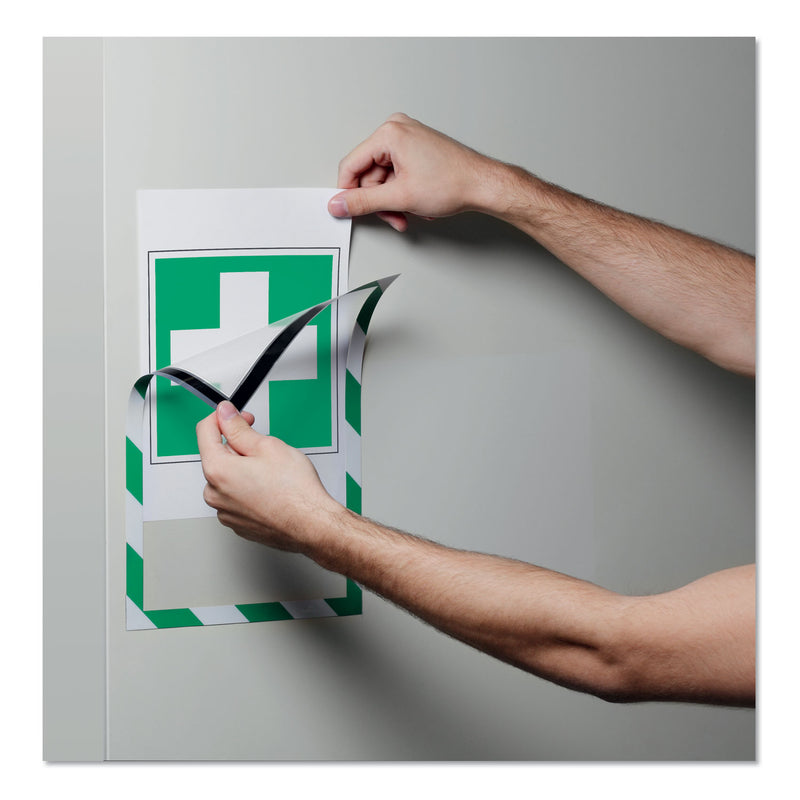 Durable DURAFRAME Security Magnetic Sign Holder, 8.5 x 11, Green/White Frame, 2/Pack
