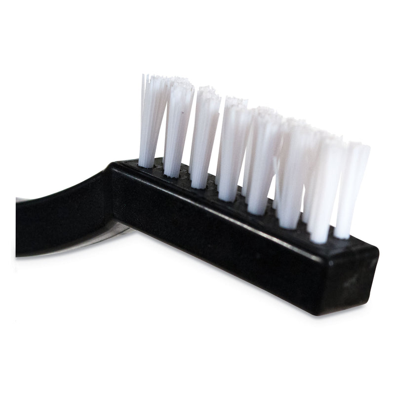 Carlisle Flo-Pac Utility Toothbrush Style Maintenance Brush, White Nylon Bristles, 7.25" Brush, 7" Black Polypropylene Handle