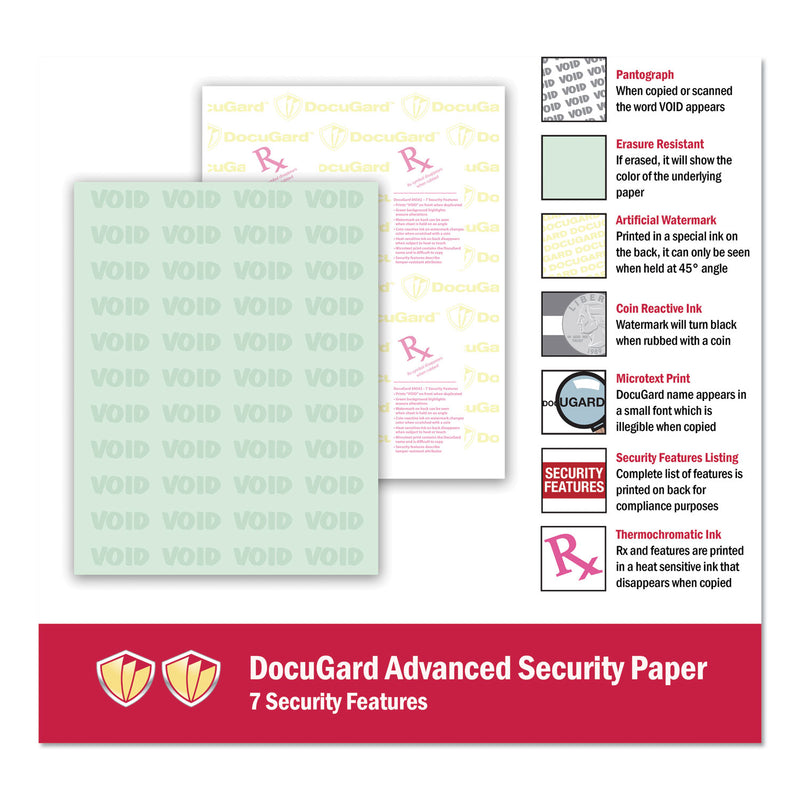 DocuGard Medical Security Papers, 24 lb Bond Weight, 8.5 x 11, Green, 500/Ream