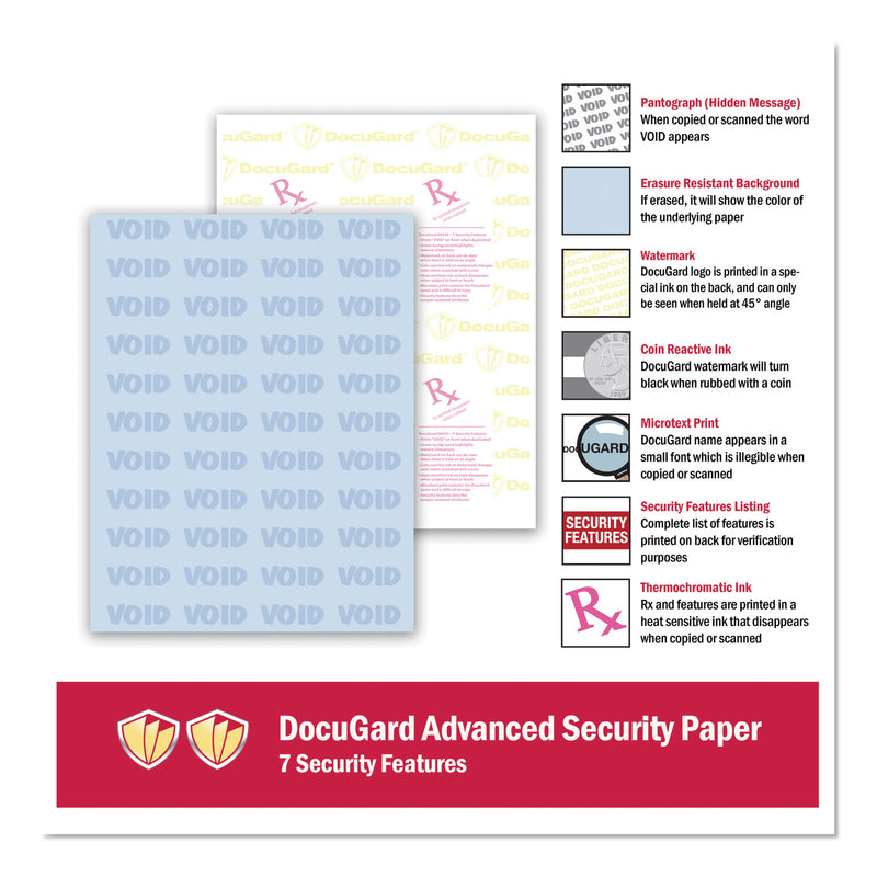 DocuGard Medical Security Papers, 24 lb Bond Weight, 8.5 x 11, Blue, 500/Ream
