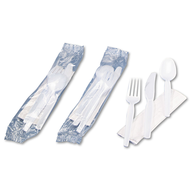Dixie Wrapped Tableware/Napkin Packets, Fork/Knife/Spoon/Napkin, White, 250/Carton