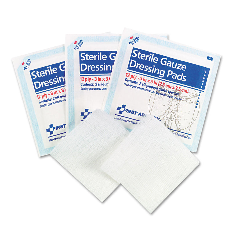 First Aid Only SmartCompliance Gauze Pads, Sterile, 12-Ply, 3 x 3, 5 Dual-Pads/Pack