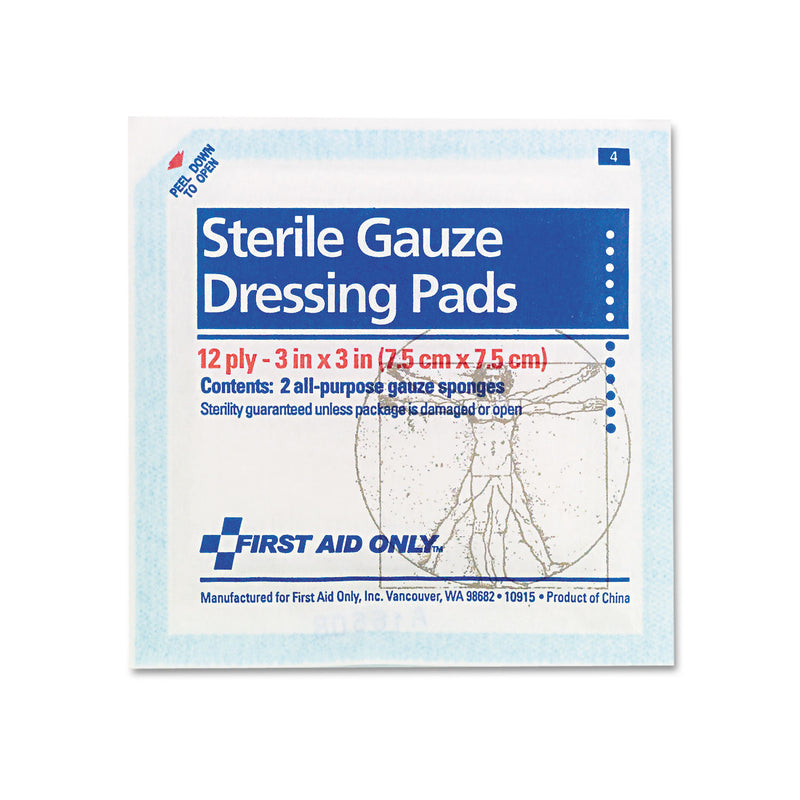 First Aid Only SmartCompliance Gauze Pads, Sterile, 12-Ply, 3 x 3, 5 Dual-Pads/Pack