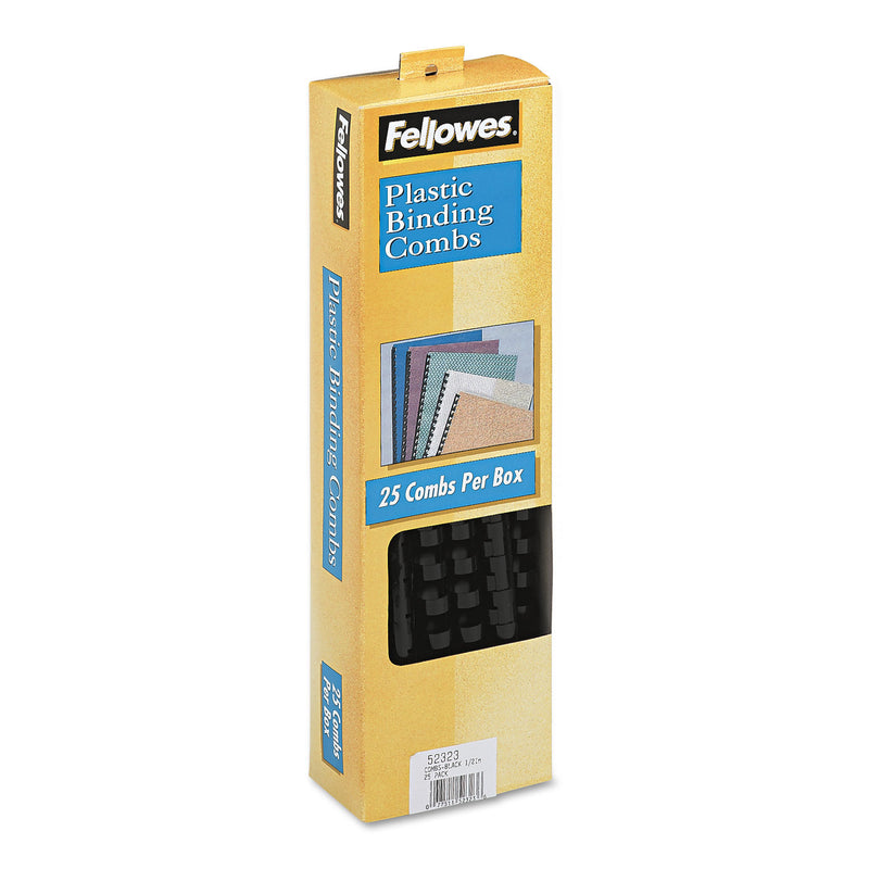 Fellowes Plastic Comb Bindings, 1/2" Diameter, 90 Sheet Capacity, Black, 25/Pack