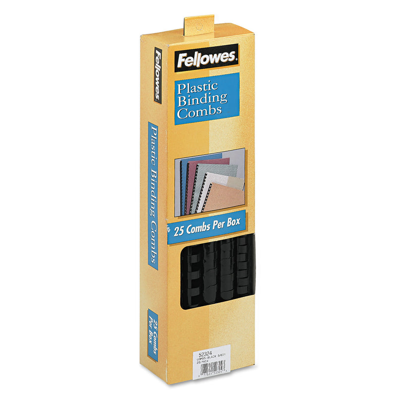 Fellowes Plastic Comb Bindings, 5/8" Diameter, 120 Sheet Capacity, Black, 25/Pack