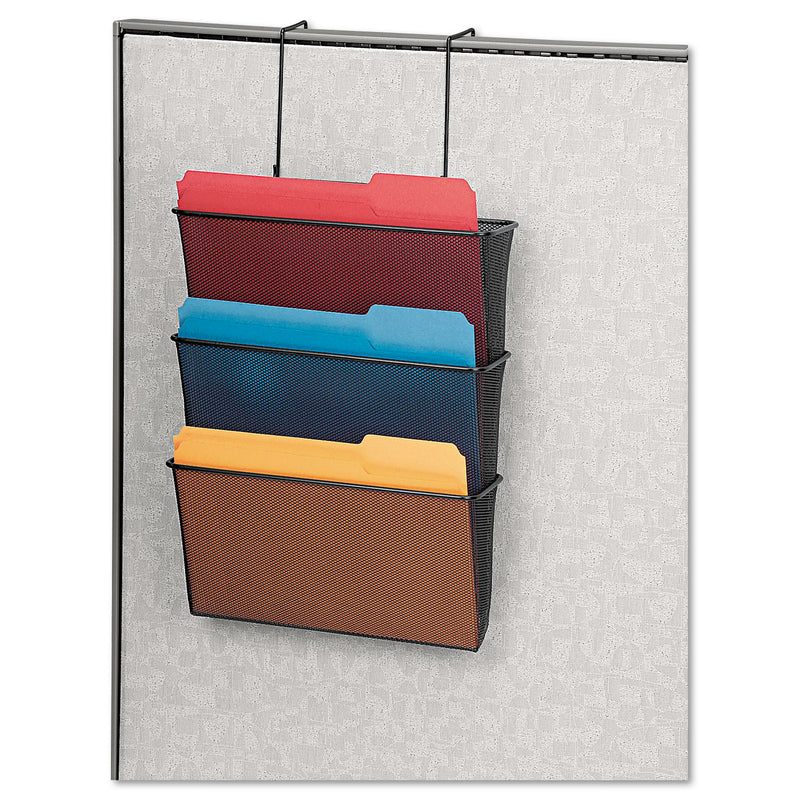 Fellowes Mesh Partition Additions Three-File Pocket Organizer, 12.63 x 8.25 x 23.25, Over-the-Panel/Wall Mount, Black