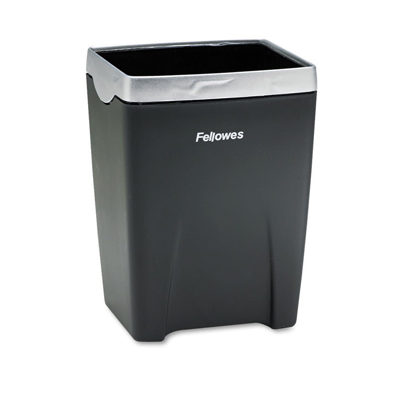 Fellowes Office Suites Divided Pencil Cup, Plastic, 3.13 x 3.13 x 4.25, Black/Silver