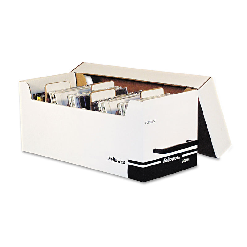 Fellowes Corrugated Media File, Holds 35 Standard Cases, White/Black