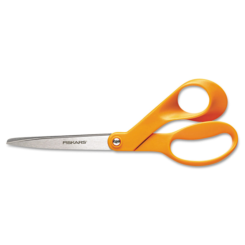 Fiskars Home and Office Scissors, 8" Long, 3.5" Cut Length, Orange Offset Handle
