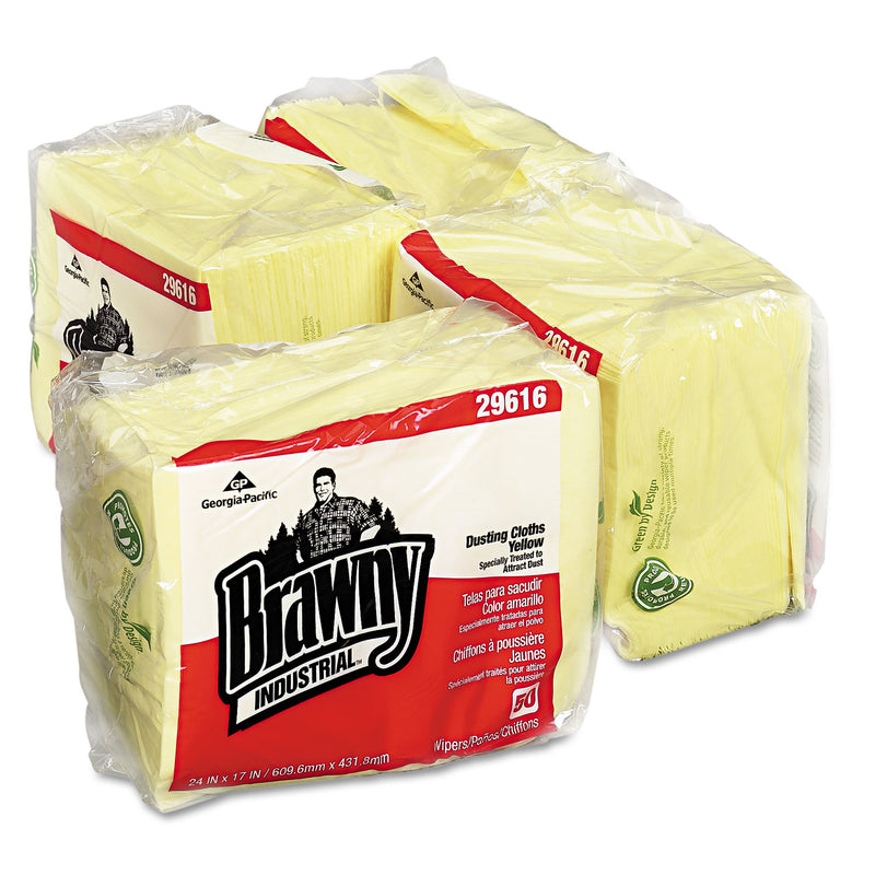 Brawny Dusting Cloths Quarterfold, 17 x 24, Yellow, 50/Pack, 4 Packs/Carton