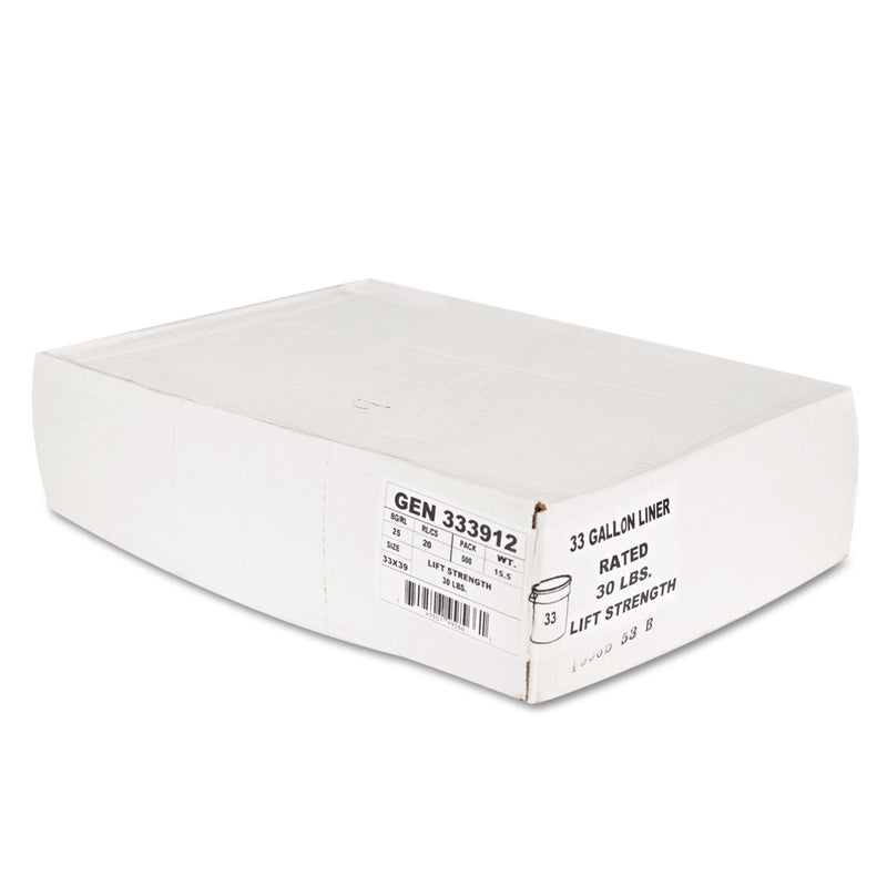 General Supply High-Density Can Liners, 33 gal, 9 microns, 33" x 39", Natural, 500/Carton