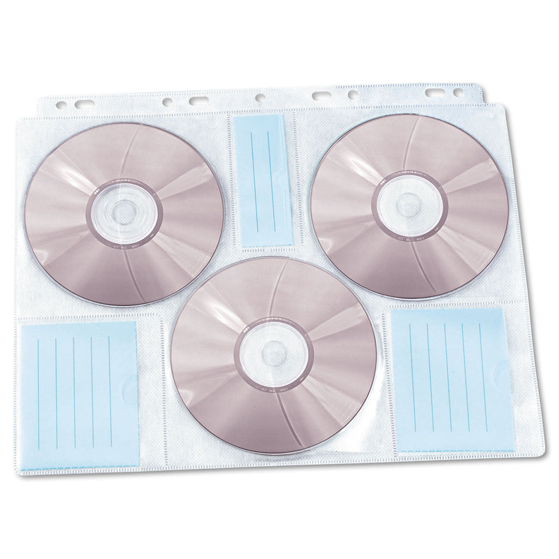 Innovera Two-Sided CD/DVD Pages for Three-Ring Binder, 6 Disc Capacity, Clear, 10/Pack