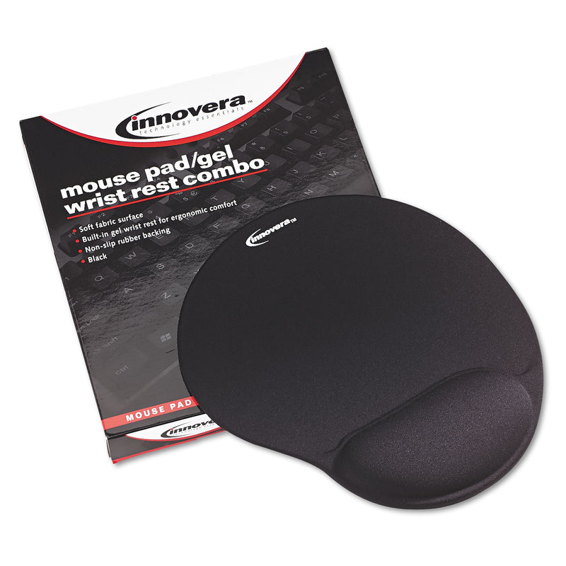 Innovera Mouse Pad with Fabric-Covered Gel Wrist Rest, 10.37 x 8.87, Black