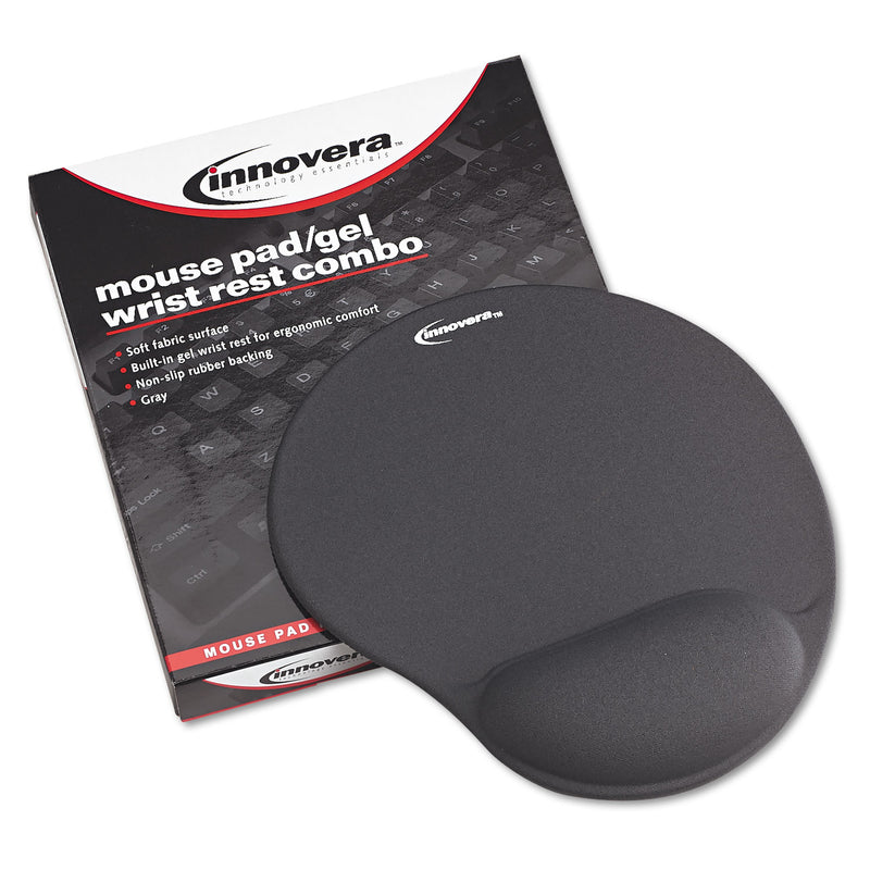 Innovera Mouse Pad with Fabric-Covered Gel Wrist Rest, 10.37 x 8.87, Gray