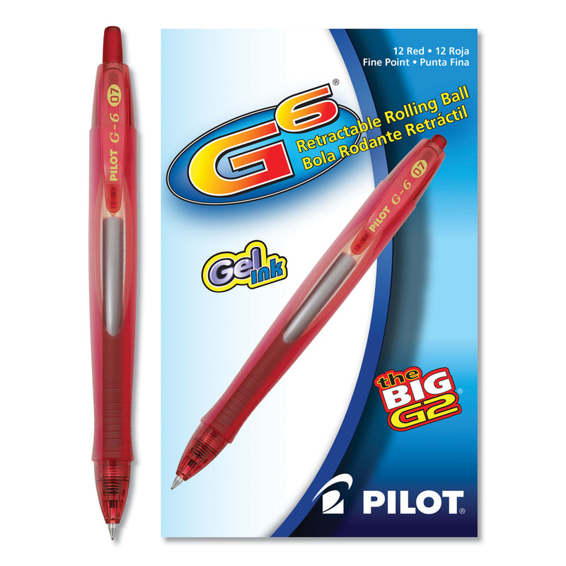 Pilot G6 Gel Pen, Retractable, Fine 0.7 mm, Red Ink, Red Barrel