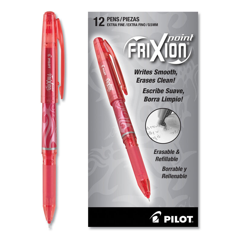 Pilot FriXion Point Erasable Gel Pen, Stick, Extra-Fine 0.5 mm, Red Ink, Red Barrel