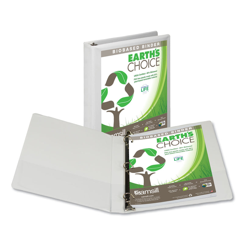 Samsill Earth's Choice Biobased D-Ring View Binder, 3 Rings, 1" Capacity, 11 x 8.5, White