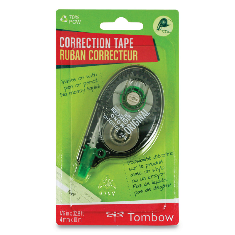 Tombow MONO Correction Tape, Non-Refillable, Gray/Clear Applicator, 0.17" x 394", White Tape