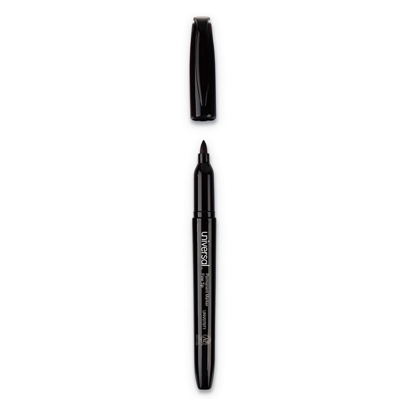 Universal Pen-Style Permanent Marker, Fine Bullet Tip, Black, Dozen