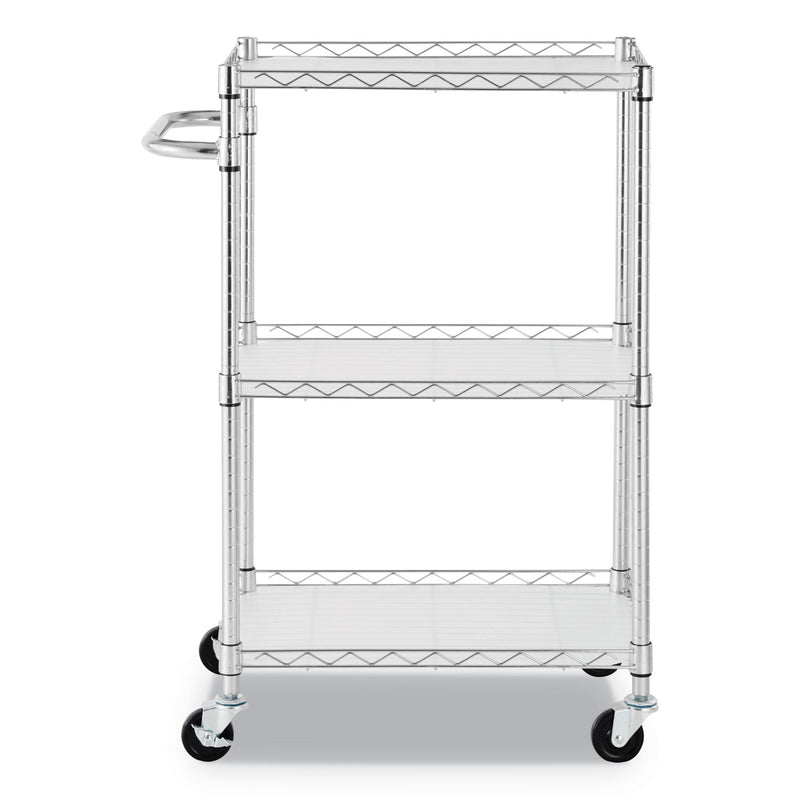 Alera Three-Shelf Wire Cart with Liners, Metal, 3 Shelves, 450 lb Capacity, 24" x 16" x 39", Silver