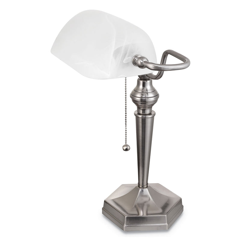 Alera Banker's Lamp, Post Neck, 10"w x 13.38"d x 16"h, Brushed Nickel