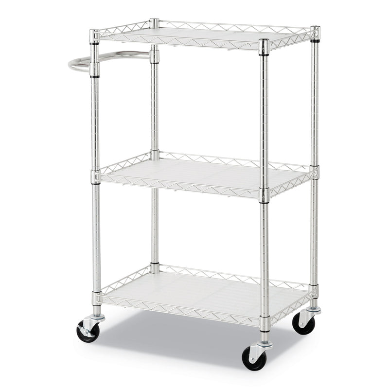 Alera Three-Shelf Wire Cart with Liners, Metal, 3 Shelves, 450 lb Capacity, 24" x 16" x 39", Silver