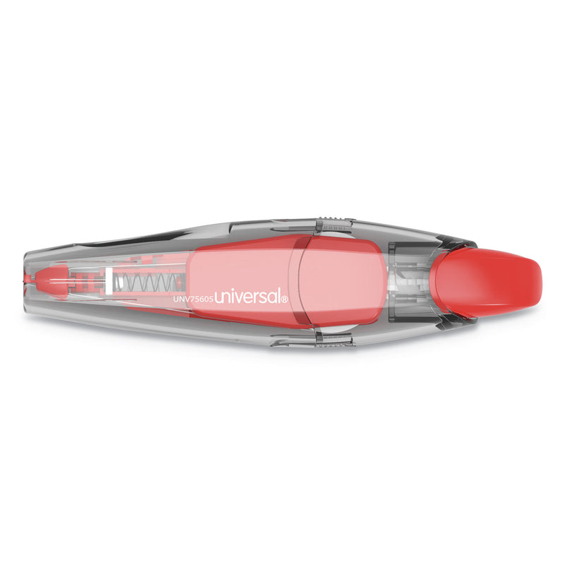 Universal Retractable Pen Style Correction Tape, Transparent Gray/Red Applicator, 0.2" x 236", 4/Pack