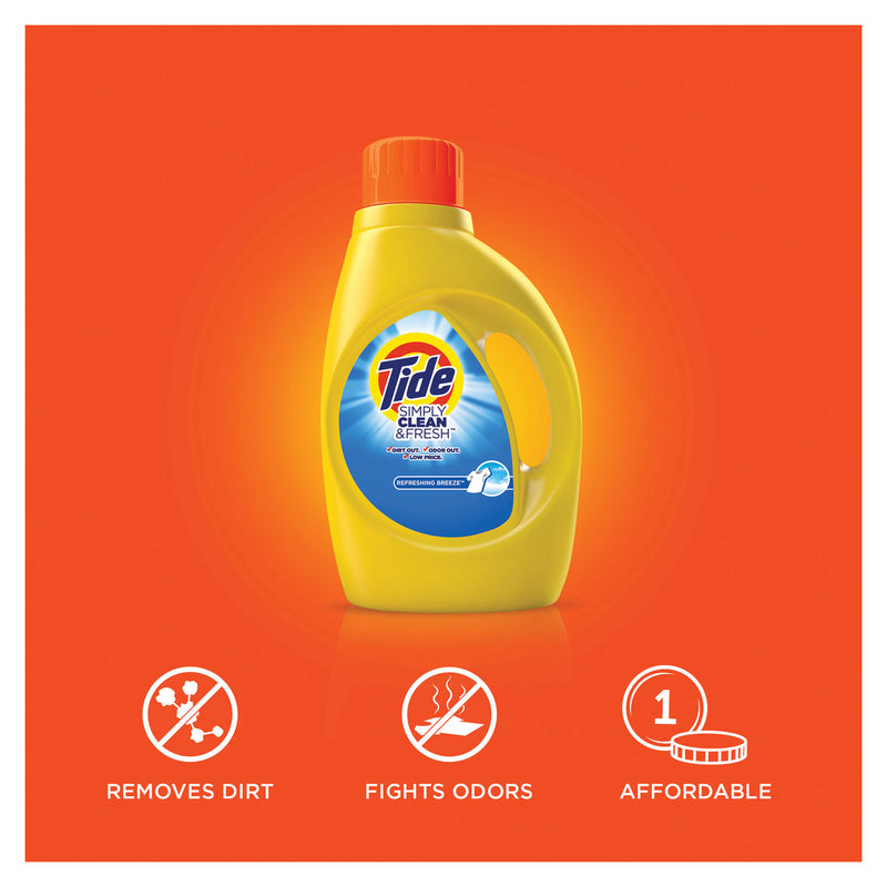 Tide Simply Clean and Fresh Laundry Detergent, Refreshing Breeze, 64 Loads, 92 oz Bottle, 4/Carton