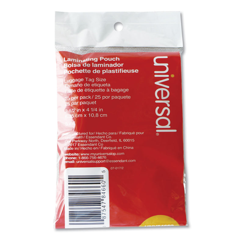 Universal Laminating Pouches, 5 mil, 2.5" x 4.25", Matte Clear, 25/Pack