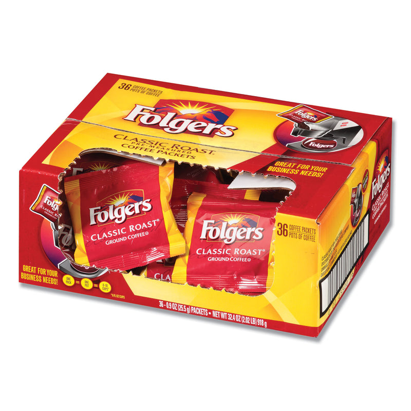 Folgers Coffee, Classic Roast, 0.9 oz Fractional Packs, 36/Carton