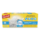 Glad OdorShield Medium Quick-Tie Trash Bags, 8 gal, 0.57 mil, 21.63" x 23", White, 156/Carton