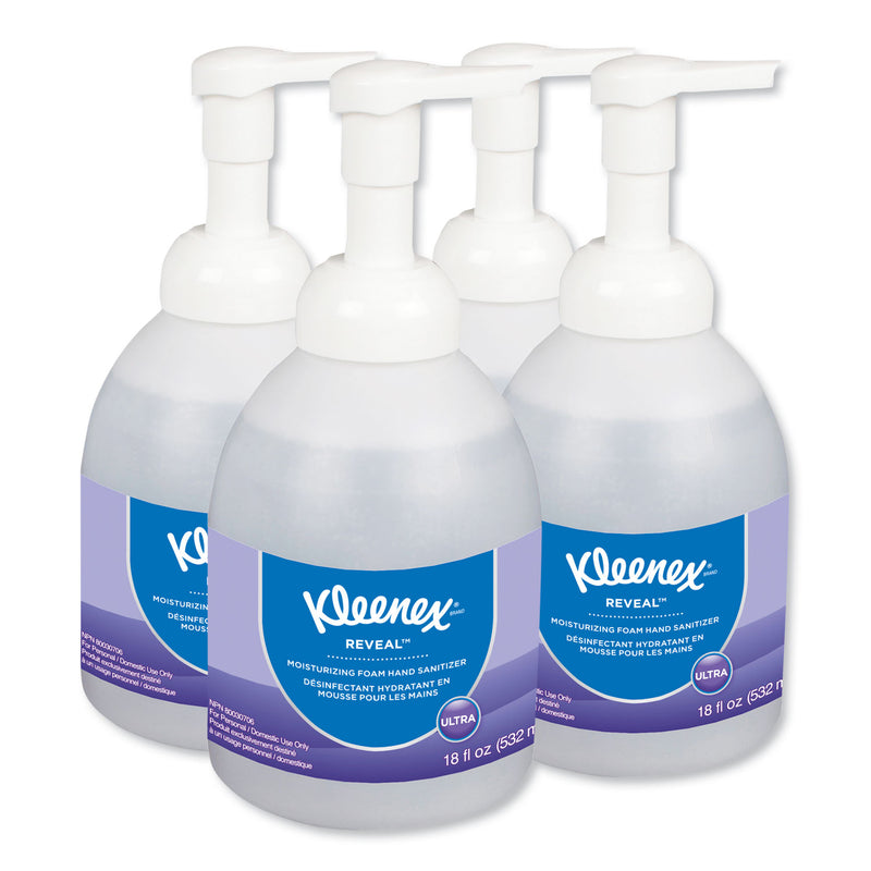 Kleenex Reveal Ultra Moisturizing Foam Hand Sanitizer, 18 oz Bottle, Fragrance-Free, 4/Carton