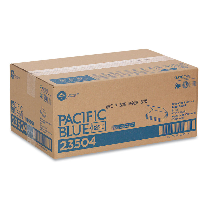 Georgia Pacific Pacific Blue Basic S-Fold Paper Towels, 10.25 x 9.25, Brown, 250/Pack, 16 Packs/Carton