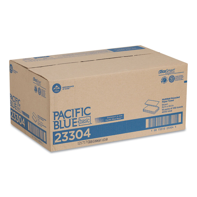 Georgia Pacific Pacific Blue Basic M-Fold Paper Towels, 9.2 x 9.4, Brown, 250/Pack, 16 Packs/Carton