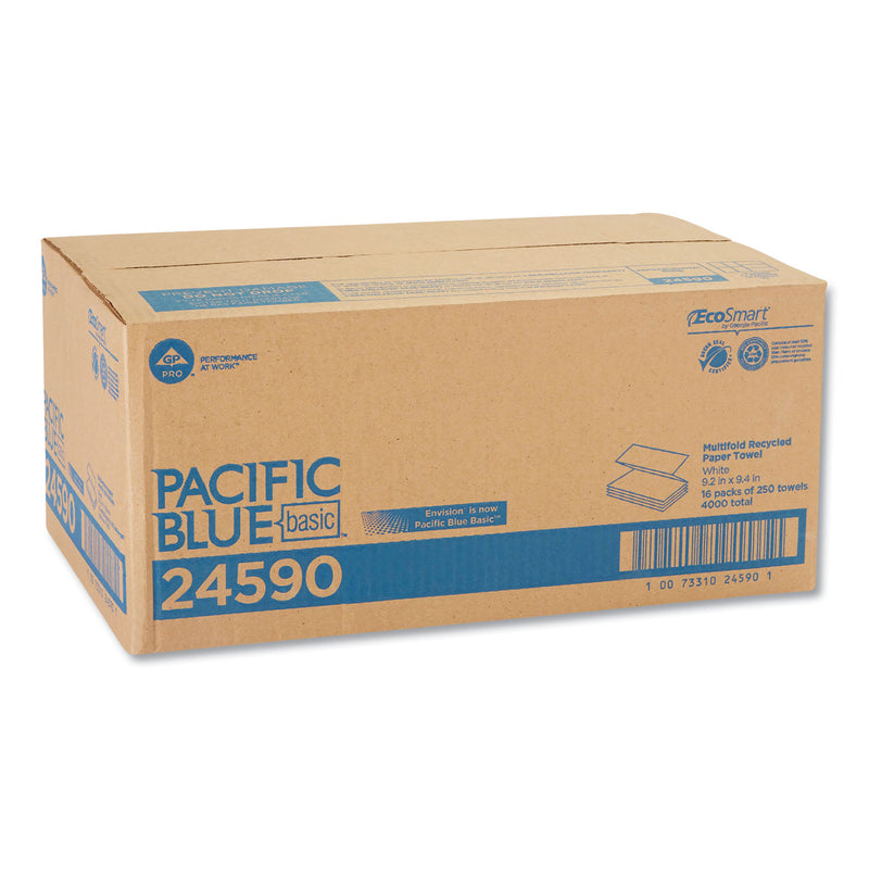 Georgia Pacific Pacific Blue Basic M-Fold Paper Towels, 9.2 x 9.4, White, 250/Pack, 16 Packs/Carton