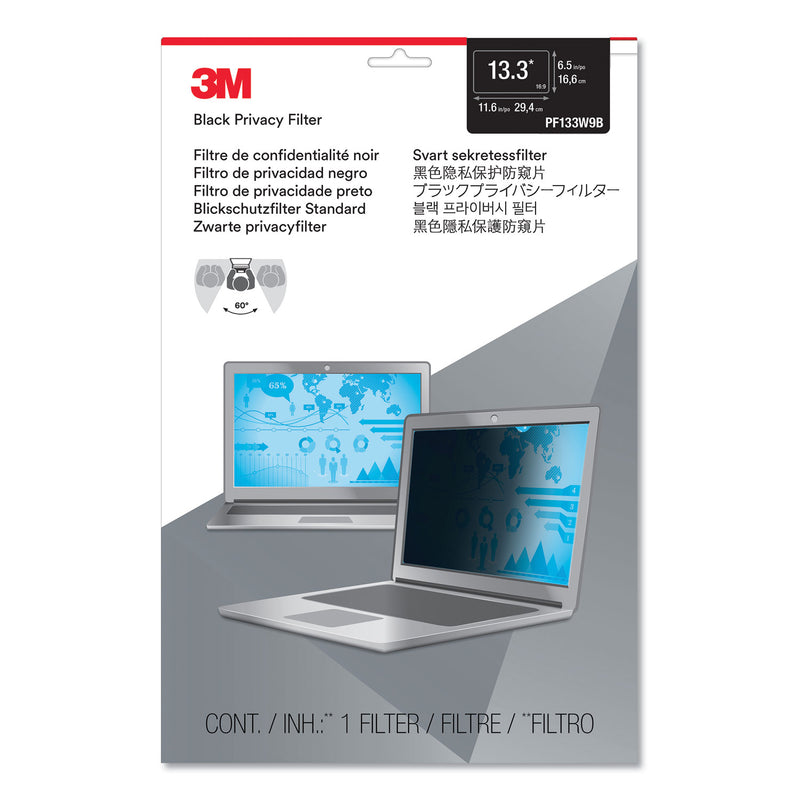 3M Frameless Blackout Privacy Filter for 13.3" Widescreen Laptop, 16:9 Aspect Ratio
