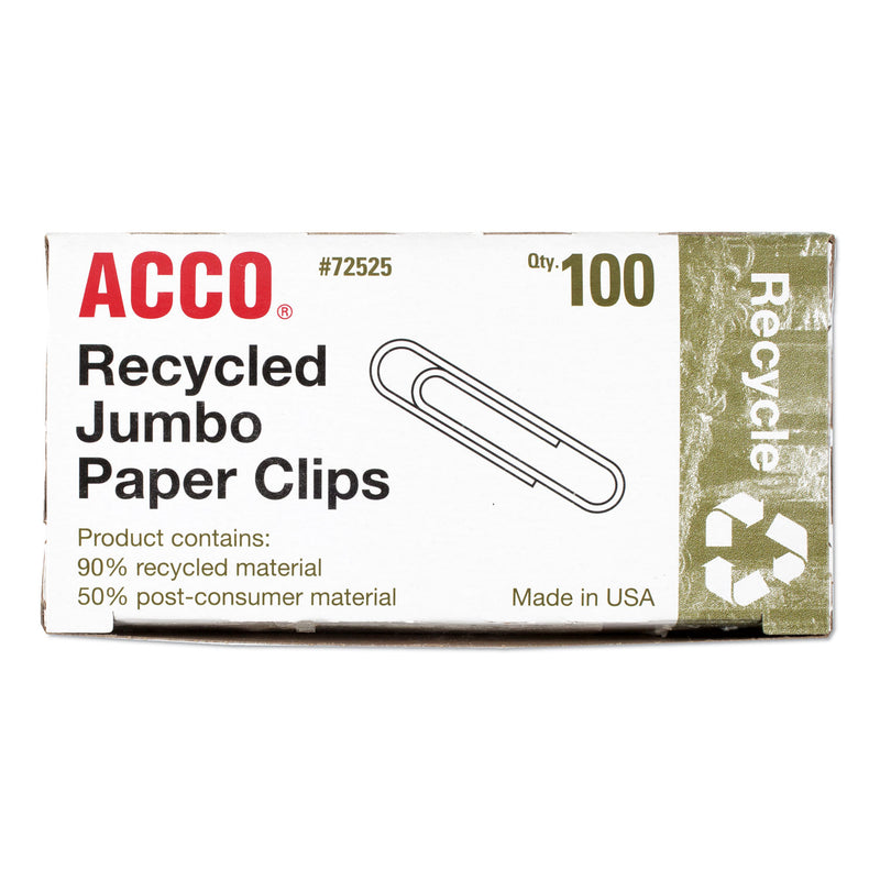 ACCO Recycled Paper Clips, Jumbo, Smooth, Silver, 100 Clips/Box, 10 Boxes/Pack