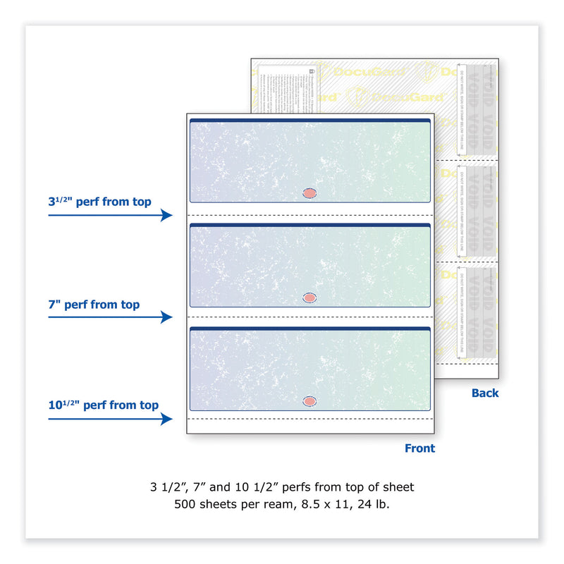 DocuGard Premier Prismatic Check, 13 Features, 8.5 x 11, Blue/Green Prismatic, 500/Ream