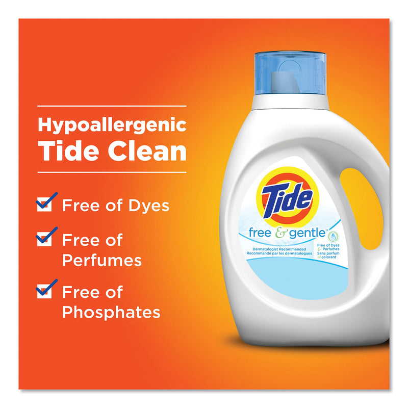 Tide Free and Gentle Laundry Detergent, 32 Loads, 46 oz Bottle, 6/Carton