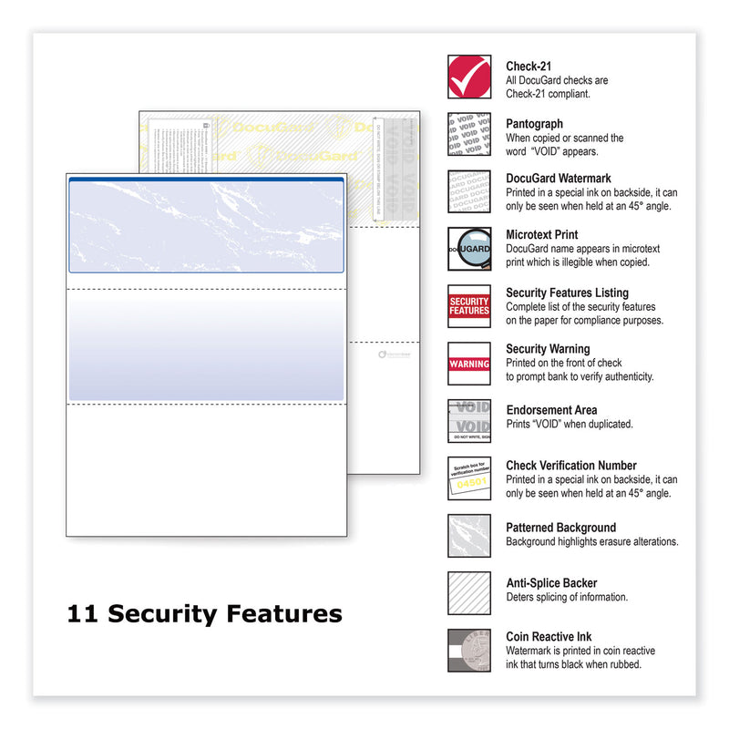 DocuGard Security Business Checks, 11 Features, 8.5 x 11, Blue Marble Top, 500/Ream