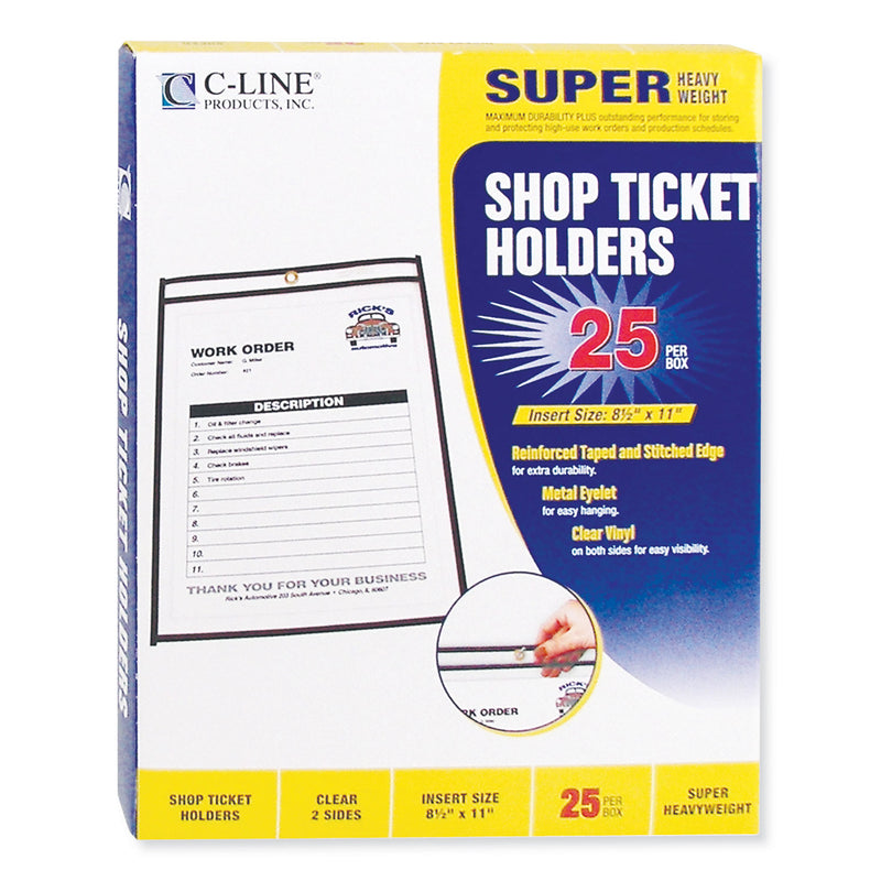 C-Line Shop Ticket Holders, Stitched, Both Sides Clear, 50 Sheets, 8.5 x 11, 25/Box